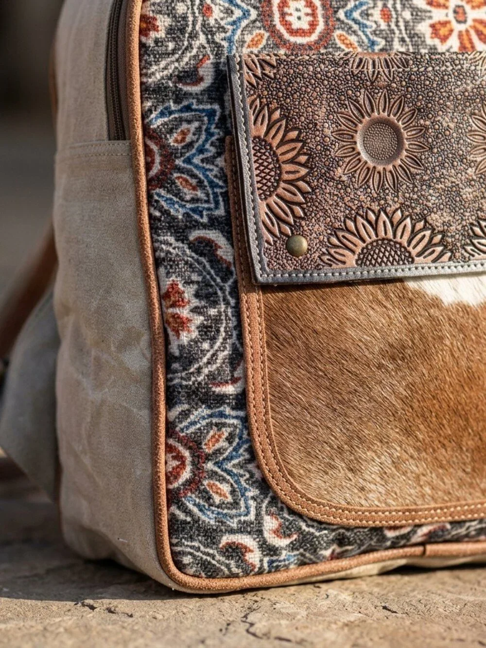 Boho Patchwork Tan & Brown Women's Backpack